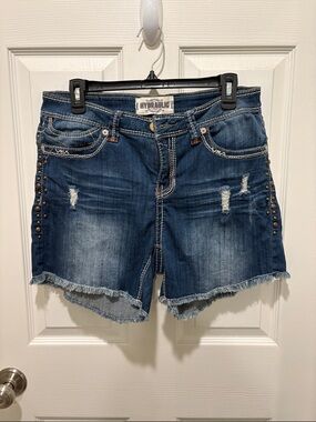 Hydraulic Dark Blue Distressed Studded Denim Shorts